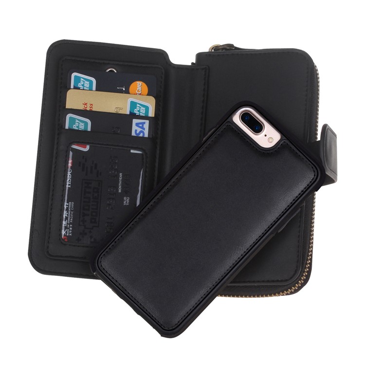 BRG Portable Detachable 2-in-1 TPU + Zipper Wallet Leather Case for iPhone 7 Plus - Black-3