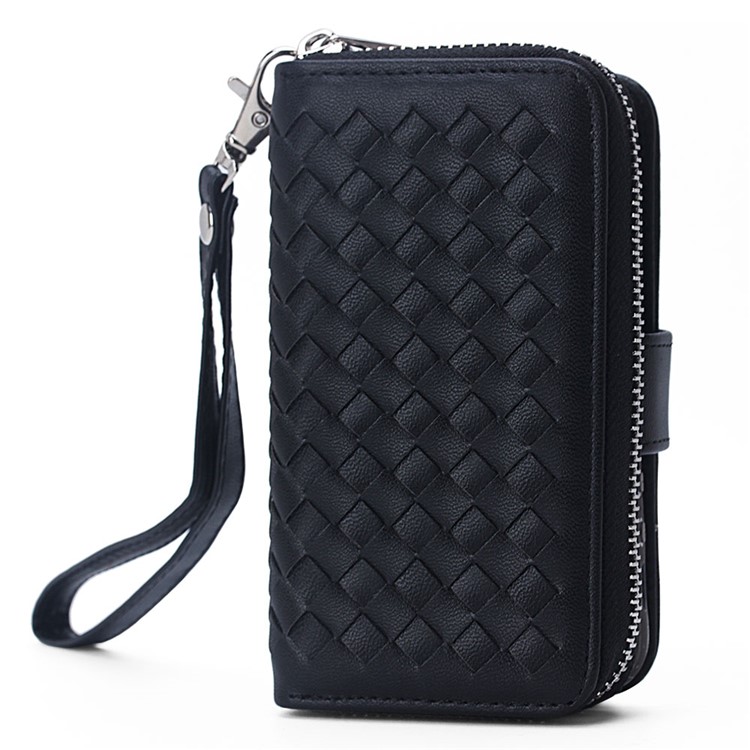 For iPhone SE 5s 5 Woven Texture Detachable 2-in-1 TPU Leather Wallet Case Cover - Black-5