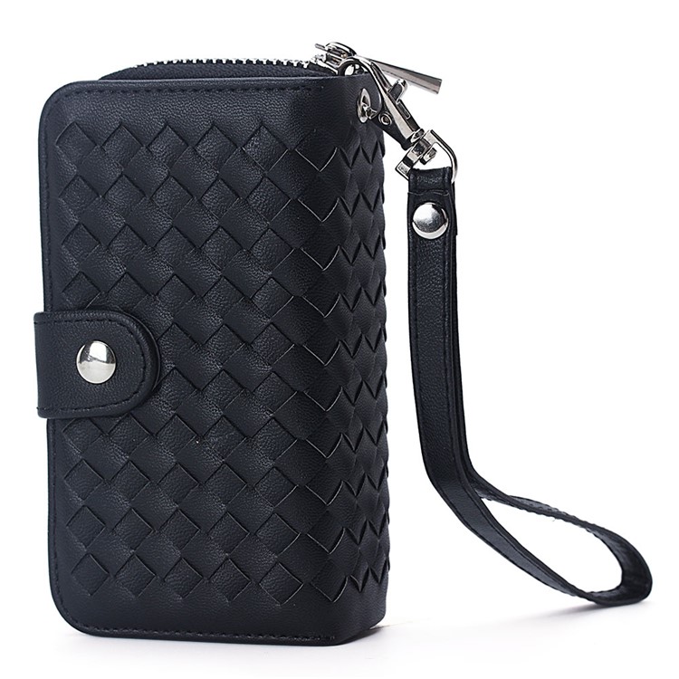 For iPhone SE 5s 5 Woven Texture Detachable 2-in-1 TPU Leather Wallet Case Cover - Black-6