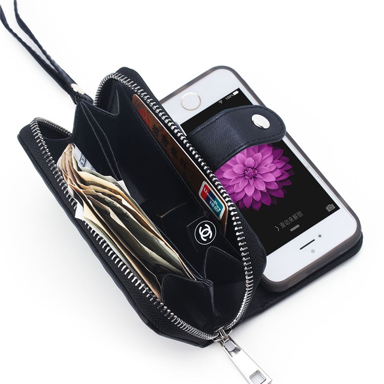 For iPhone SE 5s 5 Woven Texture Detachable 2-in-1 TPU Leather Wallet Case Cover - Black-7