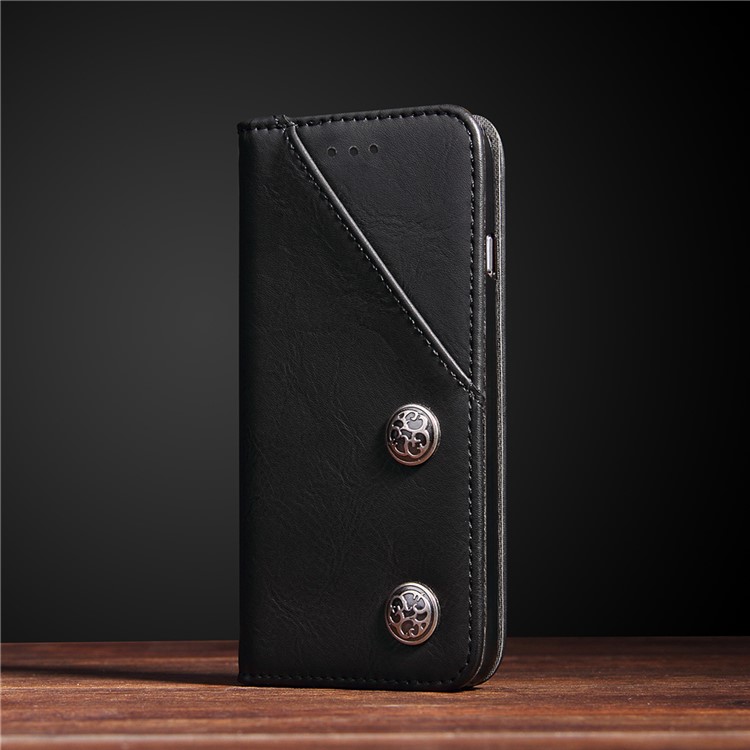 Bronze Grain PU Leather Case with Inside and Outside Card Slots for iPhone 6s Plus/6 Plus - Black-1