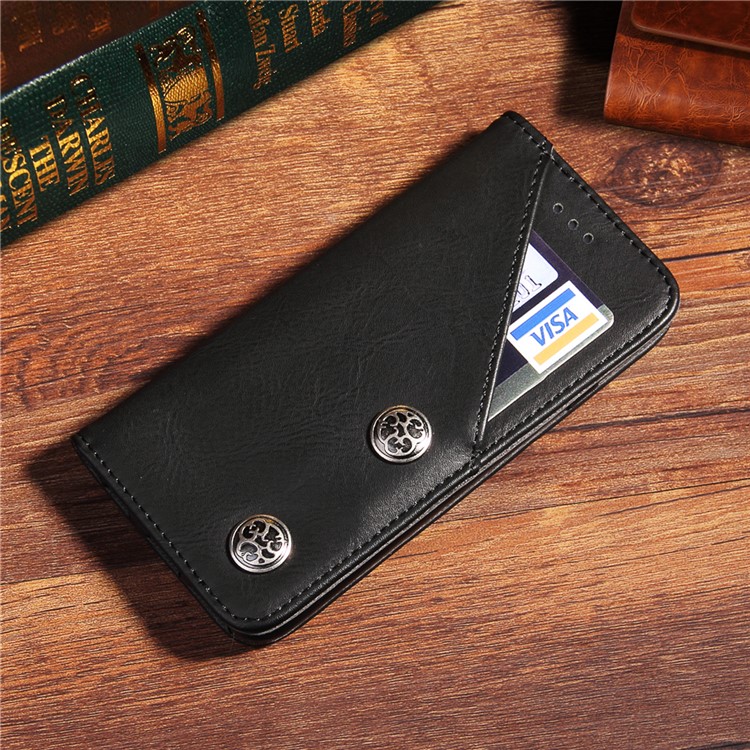 Bronze Grain PU Leather Case with Inside and Outside Card Slots for iPhone 6s Plus/6 Plus - Black-5