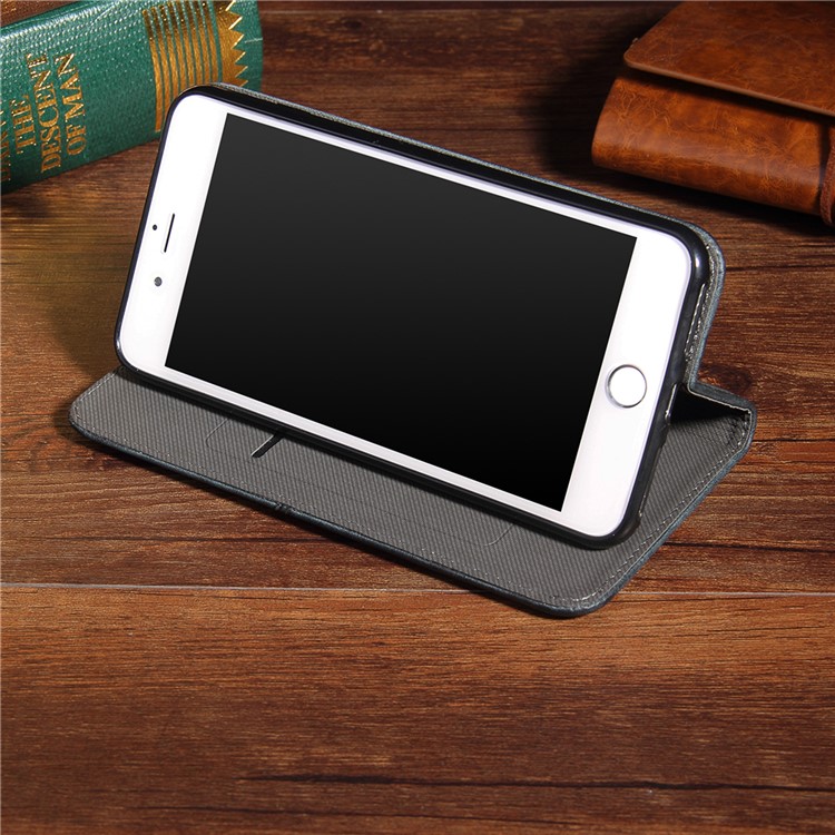 Bronze Grain PU Leather Case with Inside and Outside Card Slots for iPhone 6s Plus/6 Plus - Black-8