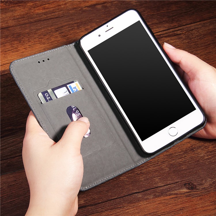 Bronze Grain PU Leather Case with Inside and Outside Card Slots for iPhone 6s Plus/6 Plus - Black-9