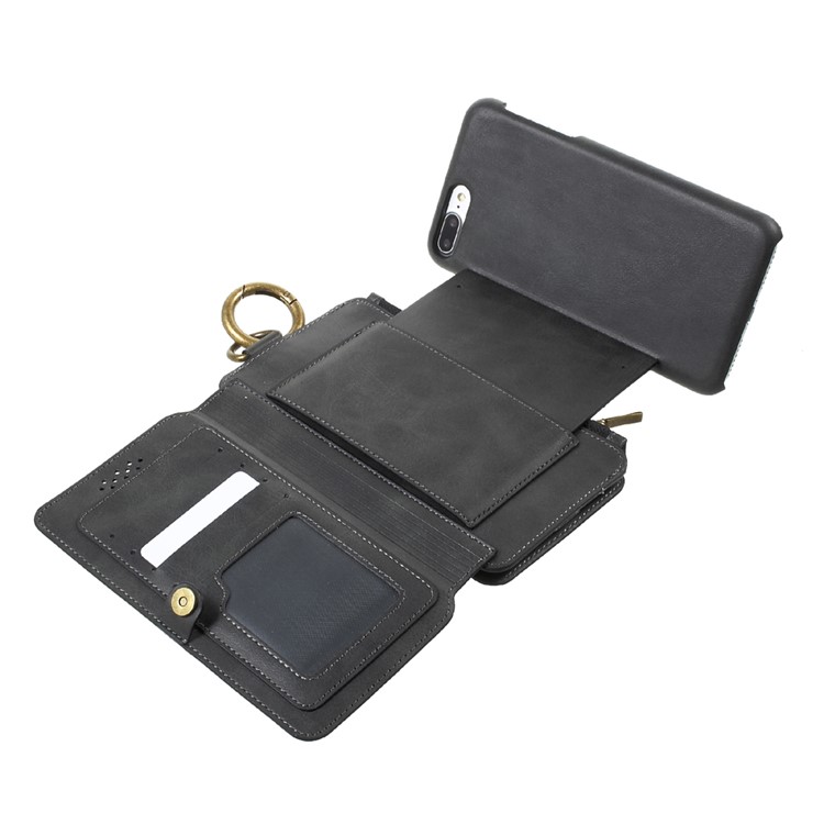 2-in-1 Button Closure Zippered Wallet Leather Cell Phone Case for iPhone 7 Plus 5.5 inch - Black-10