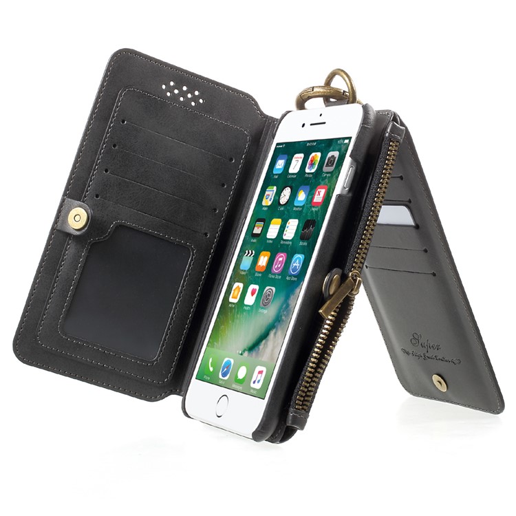2-in-1 Button Closure Zippered Wallet Leather Cell Phone Case for iPhone 7 Plus 5.5 inch - Black-11