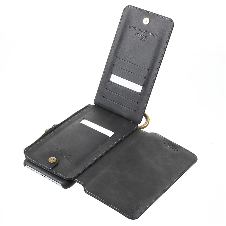 2-in-1 Button Closure Zippered Wallet Leather Cell Phone Case for iPhone 7 Plus 5.5 inch - Black-12