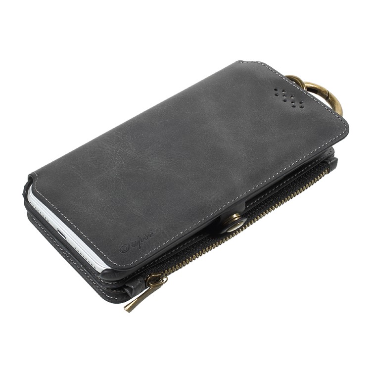 2-in-1 Button Closure Zippered Wallet Leather Cell Phone Case for iPhone 7 Plus 5.5 inch - Black-15