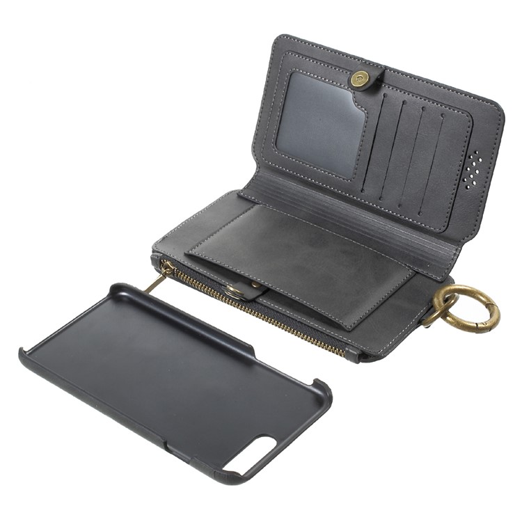 2-in-1 Button Closure Zippered Wallet Leather Cell Phone Case for iPhone 7 Plus 5.5 inch - Black-19