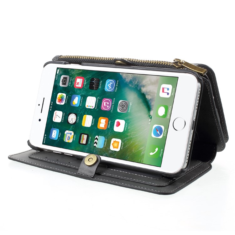 2-in-1 Button Closure Zippered Wallet Leather Cell Phone Case for iPhone 7 Plus 5.5 inch - Black-4