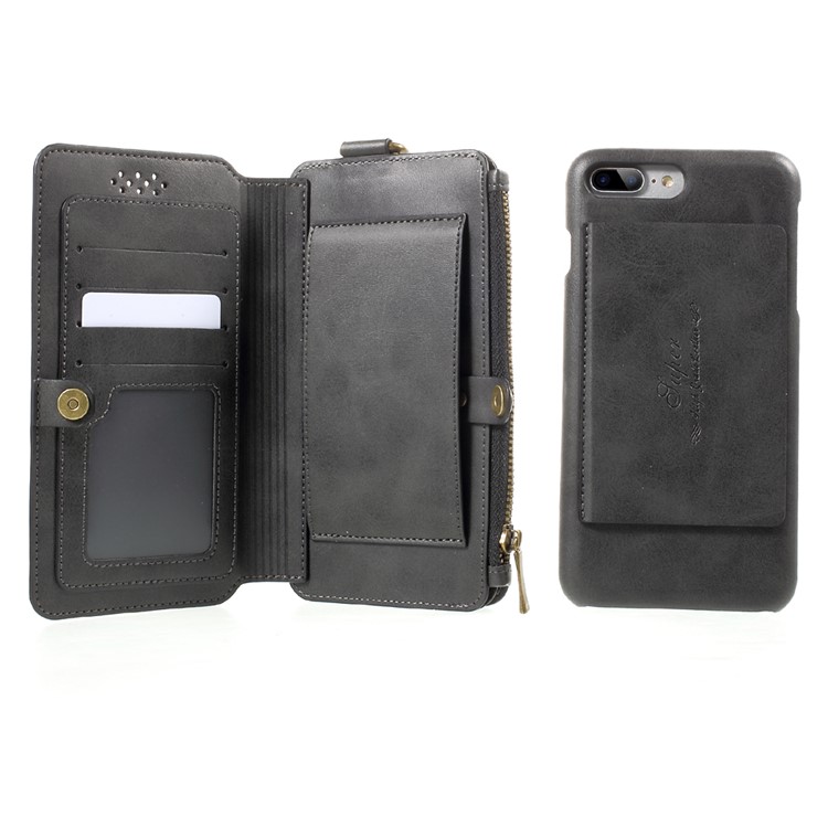 2-in-1 Button Closure Zippered Wallet Leather Cell Phone Case for iPhone 7 Plus 5.5 inch - Black-6