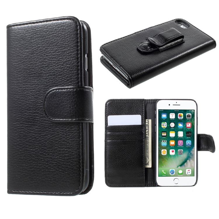Litchi Texture Leather Wallet Cell Phone Case with Belt Clip for iPhone 7 4.7 inch - Black-1