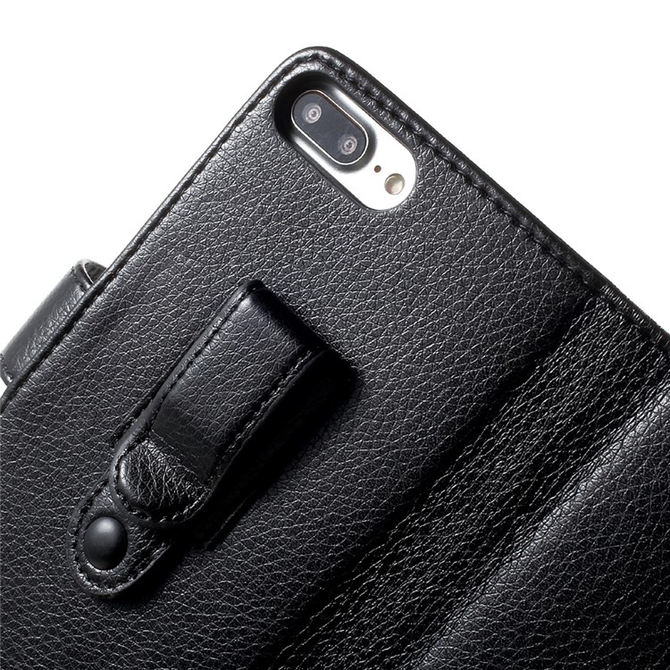 Litchi Texture Leather Wallet Mobile Phone Case with Belt Clip for iPhone 7 Plus 5.5 inch - Black-7
