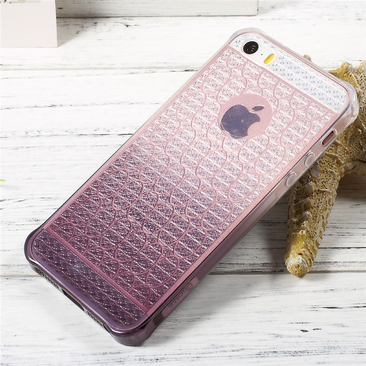 OUCASE Gradient Color TPU Phone Case with Inner Glittery Diamond Pattern for iPhone SE 5s 5 - Grey-1