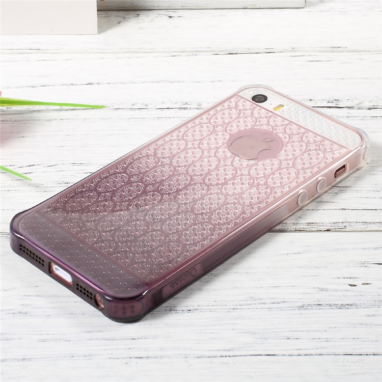OUCASE Gradient Color TPU Phone Case with Inner Glittery Diamond Pattern for iPhone SE 5s 5 - Grey-2