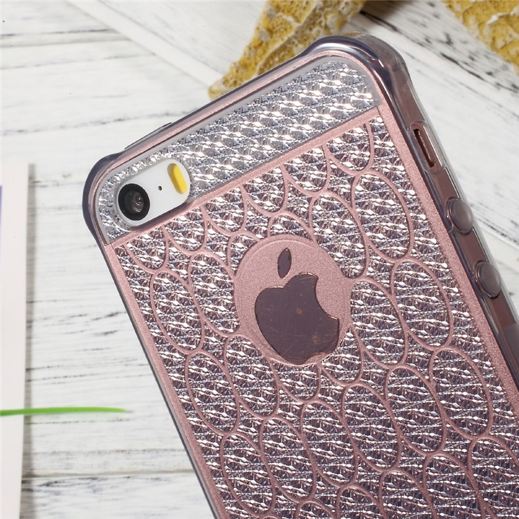 OUCASE Inner Glittery Diamond Pattern TPU Case for iPhone SE/5s/5 - Grey-6