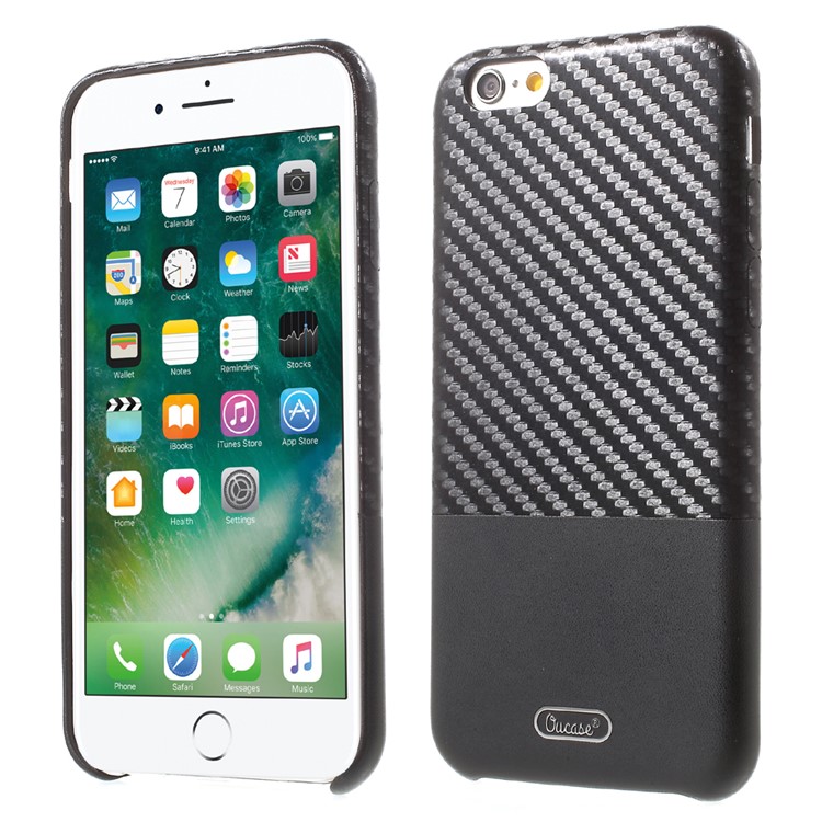 OUCASE Carbon Fiber PU Leather Coated Splicing PC Cell Phone Case for iPhone 6s 6 - Black-1