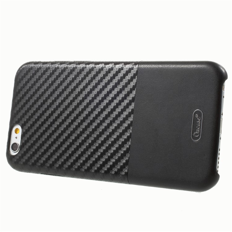 OUCASE Carbon Fiber PU Leather Coated Splicing PC Cell Phone Case for iPhone 6s 6 - Black-3