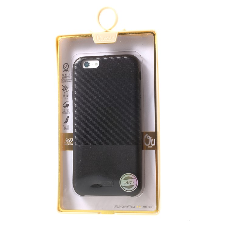OUCASE Carbon Fiber PU Leather Coated Splicing PC Cell Phone Case for iPhone 6s 6 - Black-8