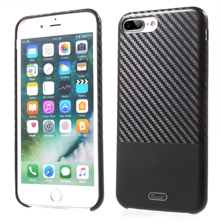 OUCASE Carbon Fiber PU Leather Coated Splicing Hard Case for iPhone 7 Plus - Black-1