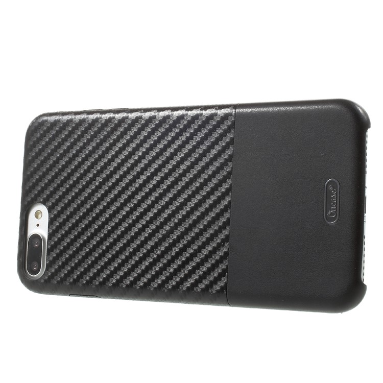 OUCASE Carbon Fiber PU Leather Coated Splicing Hard Case for iPhone 7 Plus - Black-3