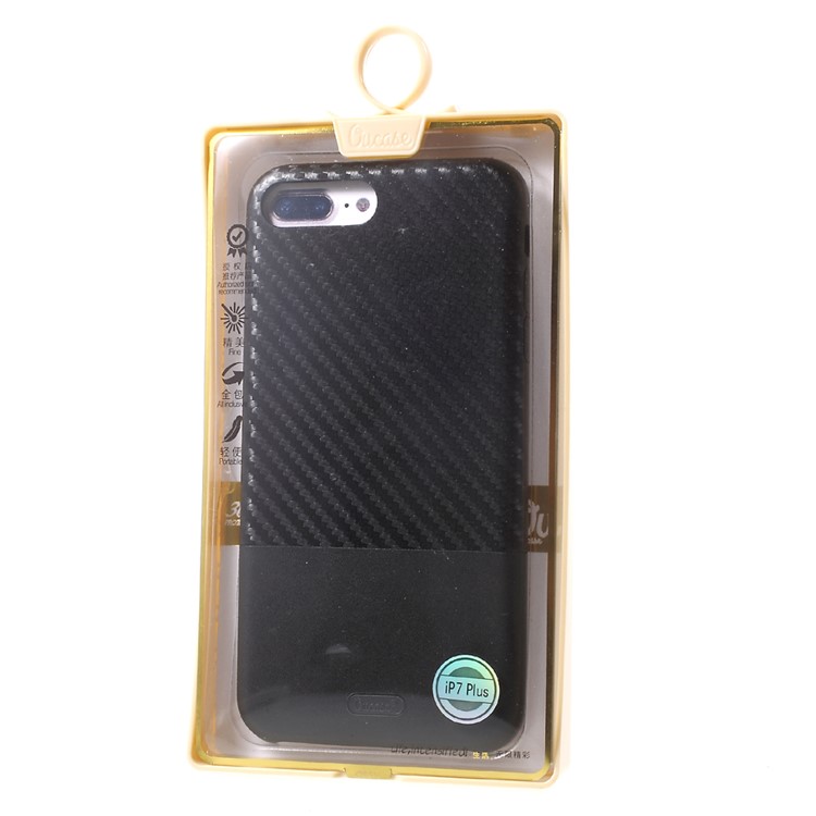 OUCASE Carbon Fiber PU Leather Coated Splicing Hard Case for iPhone 7 Plus - Black-8