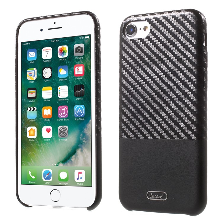 OUCASE Carbon Fiber PU Leather Coated Splicing Plastic Case for iPhone 7 - Black-1