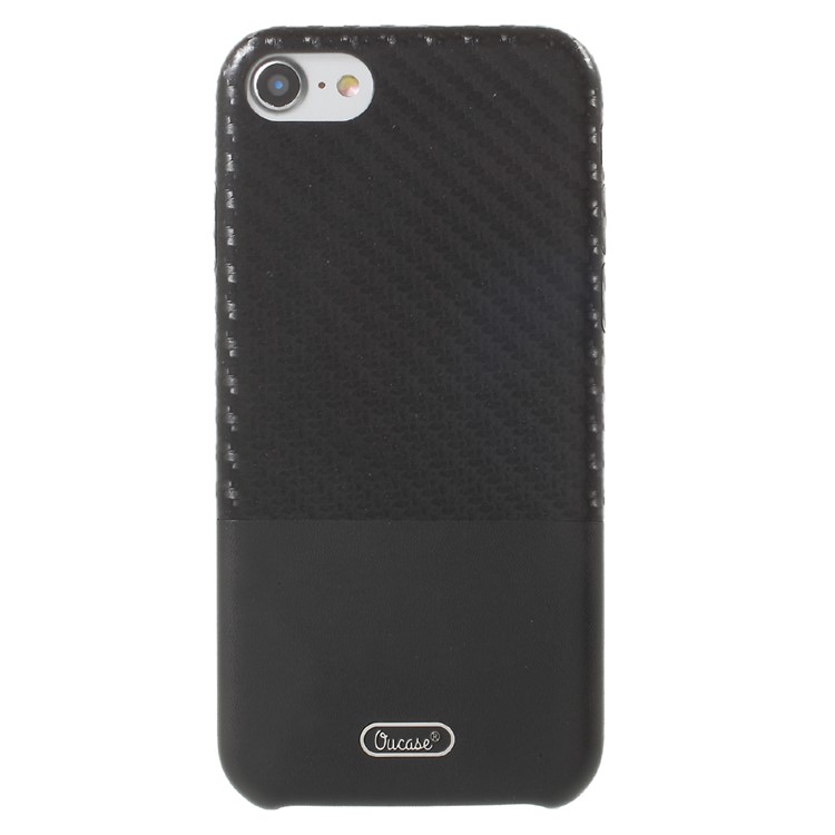 OUCASE Carbon Fiber PU Leather Coated Splicing Plastic Case for iPhone 7 - Black-2