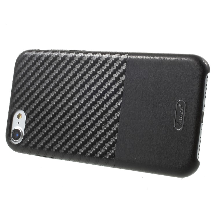 OUCASE Carbon Fiber PU Leather Coated Splicing Plastic Case for iPhone 7 - Black-3