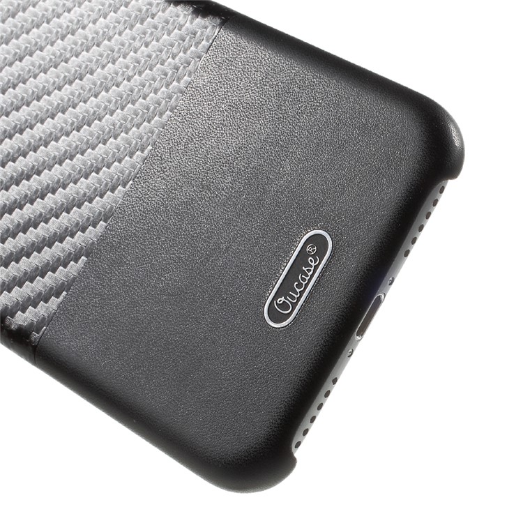 OUCASE Carbon Fiber PU Leather Coated Splicing Plastic Case for iPhone 7 - Black-4