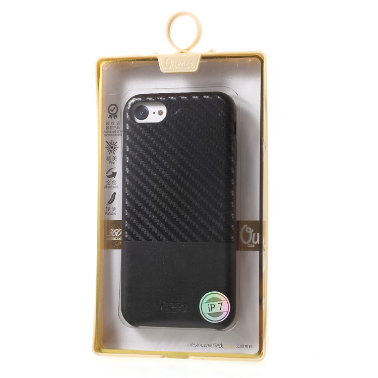 OUCASE Carbon Fiber PU Leather Coated Splicing Plastic Case for iPhone 7 - Black-8
