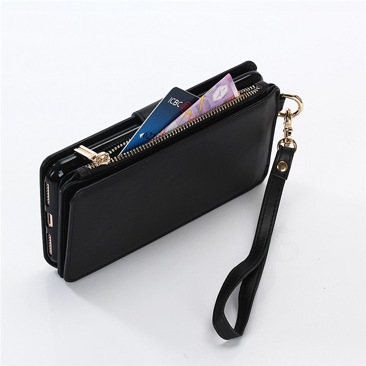 2-in-1 Button Closure Zippered Crazy Horse Matte Wallet Leather Case for iPhone 6s 6 - Black-10