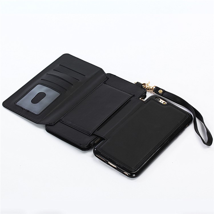 2-in-1 Button Closure Zippered Crazy Horse Matte Wallet Leather Case for iPhone 6s 6 - Black-12