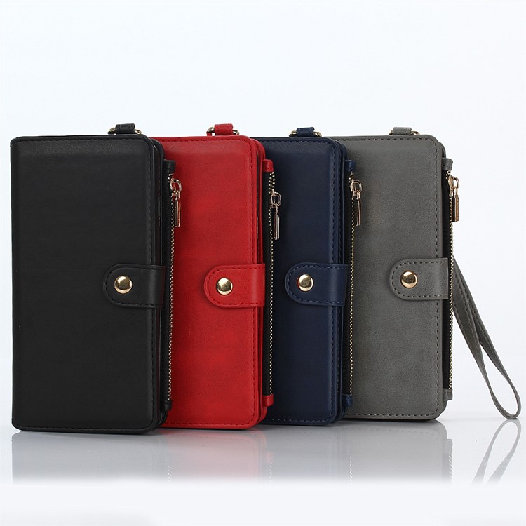 2-in-1 Button Closure Zippered Crazy Horse Matte Wallet Leather Case for iPhone 6s 6 - Black-13