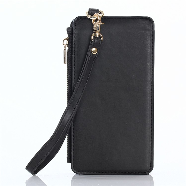 2-in-1 Button Closure Zippered Crazy Horse Matte Wallet Leather Case for iPhone 6s 6 - Black-2