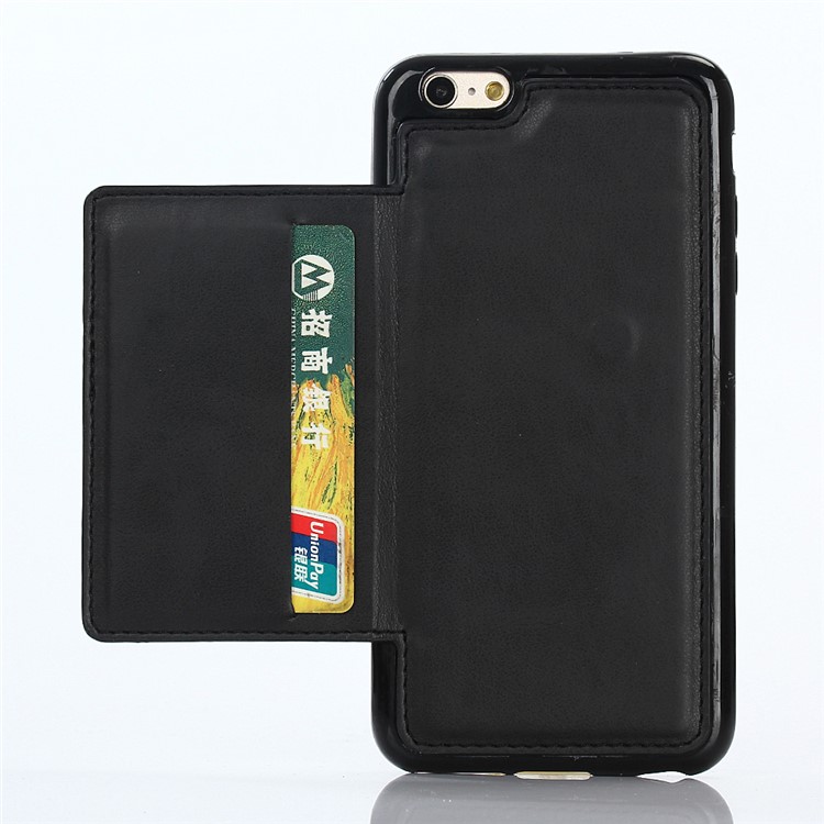 2-in-1 Button Closure Zippered Crazy Horse Matte Wallet Leather Case for iPhone 6s 6 - Black-6