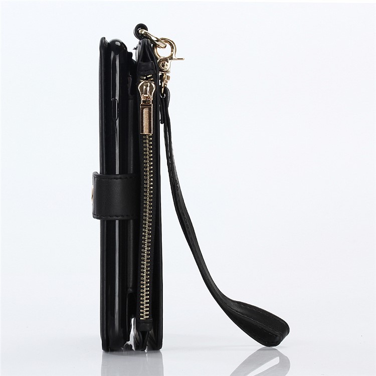 2-in-1 Button Closure Zippered Crazy Horse Matte Wallet Leather Case for iPhone 6s 6 - Black-8