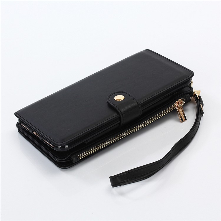 2-in-1 Button Closure Zippered Crazy Horse Matte Wallet Leather Case for iPhone 6s 6 - Black-9