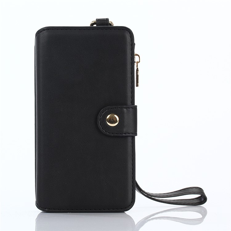 2-in-1 Button Closure Zippered Crazy Horse Matte Wallet Leather Case for iPhone 7 4.7 inch - Black-1