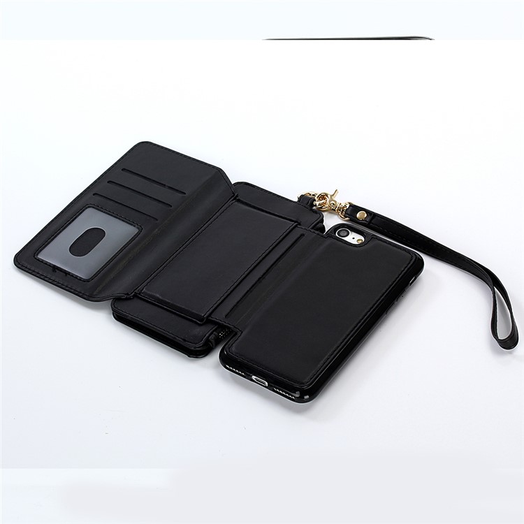 2-in-1 Button Closure Zippered Crazy Horse Matte Wallet Leather Case for iPhone 7 4.7 inch - Black-12