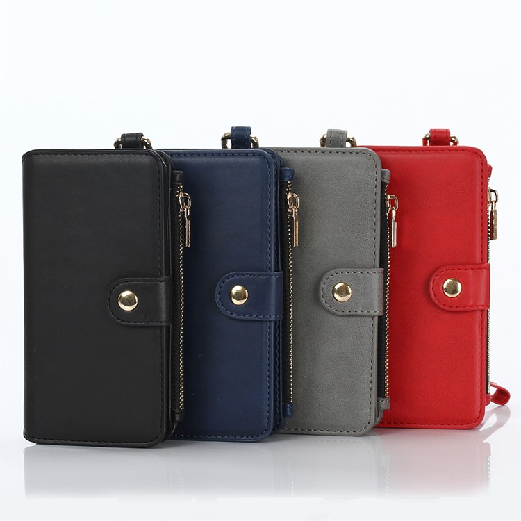 2-in-1 Button Closure Zippered Crazy Horse Matte Wallet Leather Case for iPhone 7 4.7 inch - Black-13