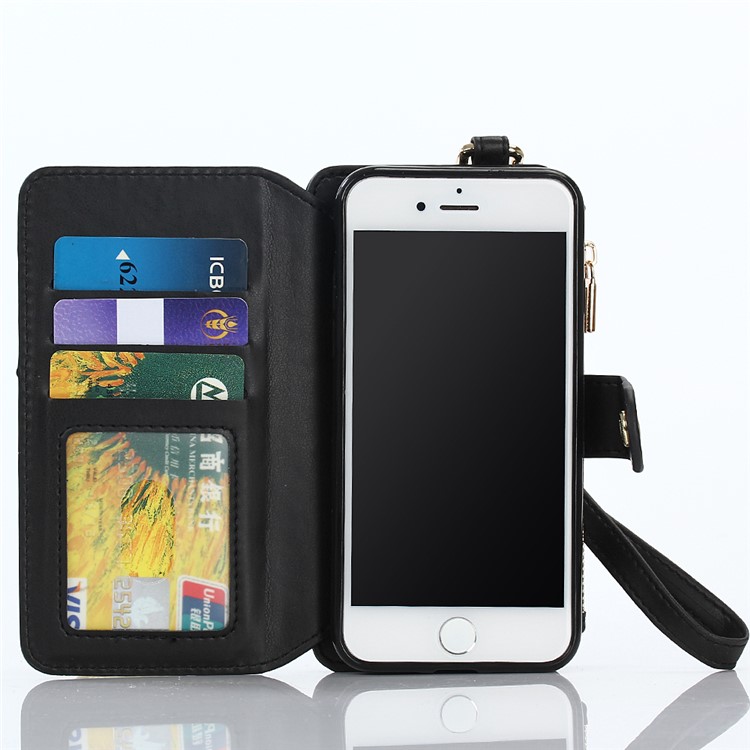 2-in-1 Button Closure Zippered Crazy Horse Matte Wallet Leather Case for iPhone 7 4.7 inch - Black-3