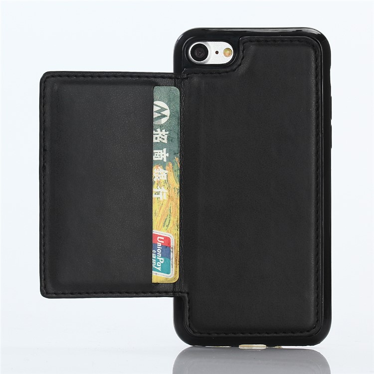 2-in-1 Button Closure Zippered Crazy Horse Matte Wallet Leather Case for iPhone 7 4.7 inch - Black-6