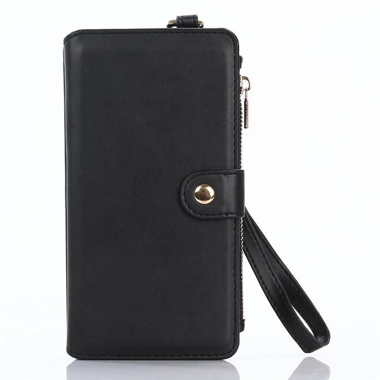 Detachable 2-in-1 Matte Crazy Horse Zippered Wallet Leather Case for iPhone 7 Plus - Black-1