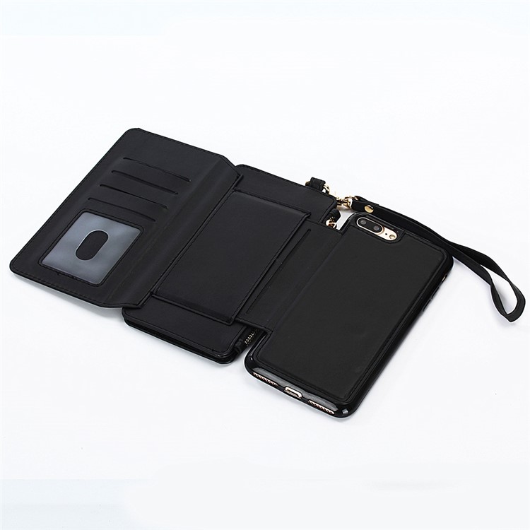 Detachable 2-in-1 Matte Crazy Horse Zippered Wallet Leather Case for iPhone 7 Plus - Black-12