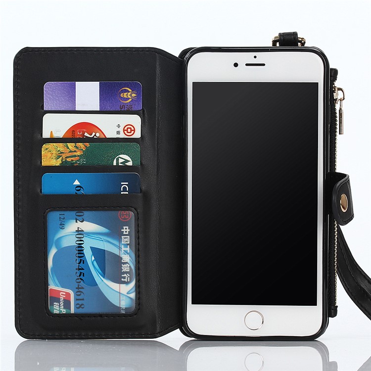 Detachable 2-in-1 Matte Crazy Horse Zippered Wallet Leather Case for iPhone 7 Plus - Black-3