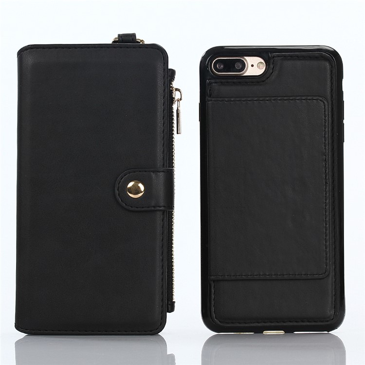 Detachable 2-in-1 Matte Crazy Horse Zippered Wallet Leather Case for iPhone 7 Plus - Black-4