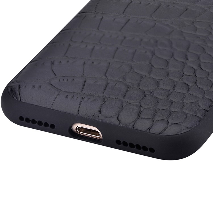 COMMA for iPhone 7 4.7 Crocodile Texture Genuine Leather Coated PC TPU Hybrid Mobile Casing - Black-4