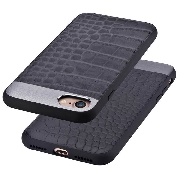 COMMA for iPhone 7 4.7 Crocodile Texture Genuine Leather Coated PC TPU Hybrid Mobile Casing - Black-5