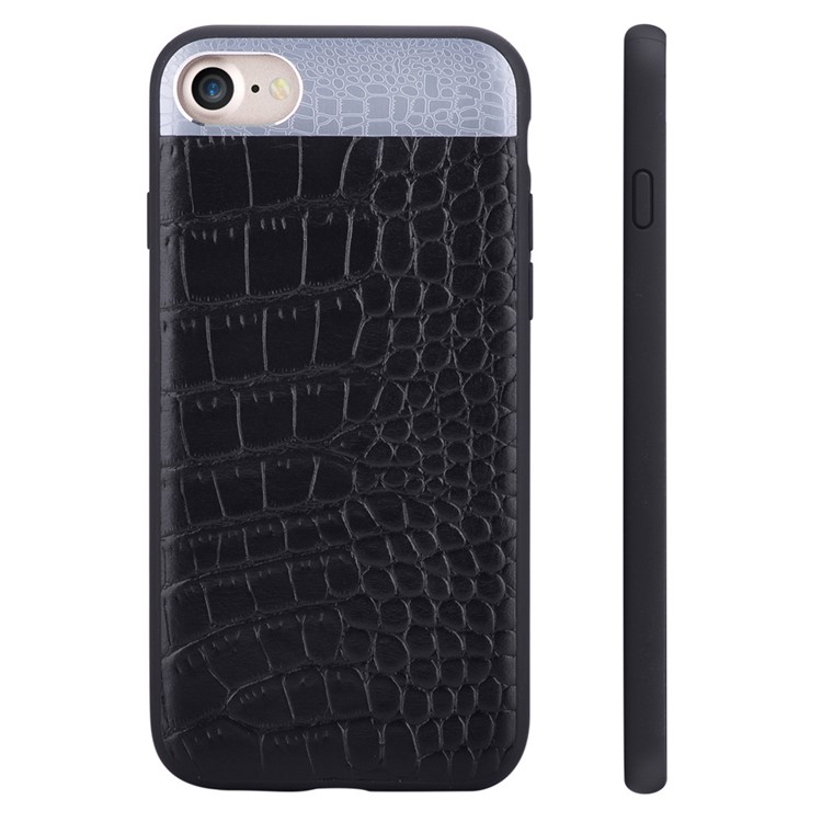 COMMA for iPhone 7 4.7 Crocodile Texture Genuine Leather Coated PC TPU Hybrid Mobile Casing - Black-6